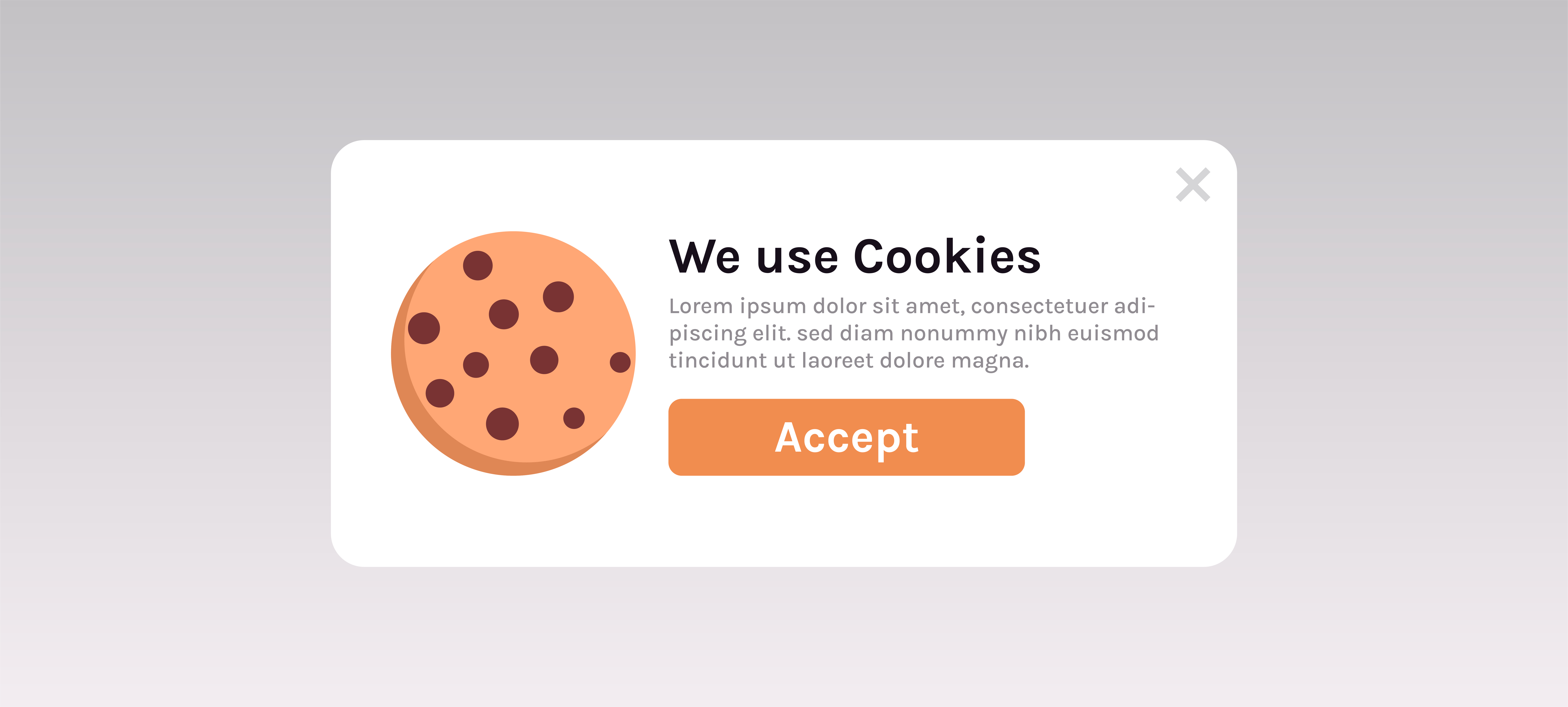 Минималистичный flat cookie-consent попап на светло-сером фоне