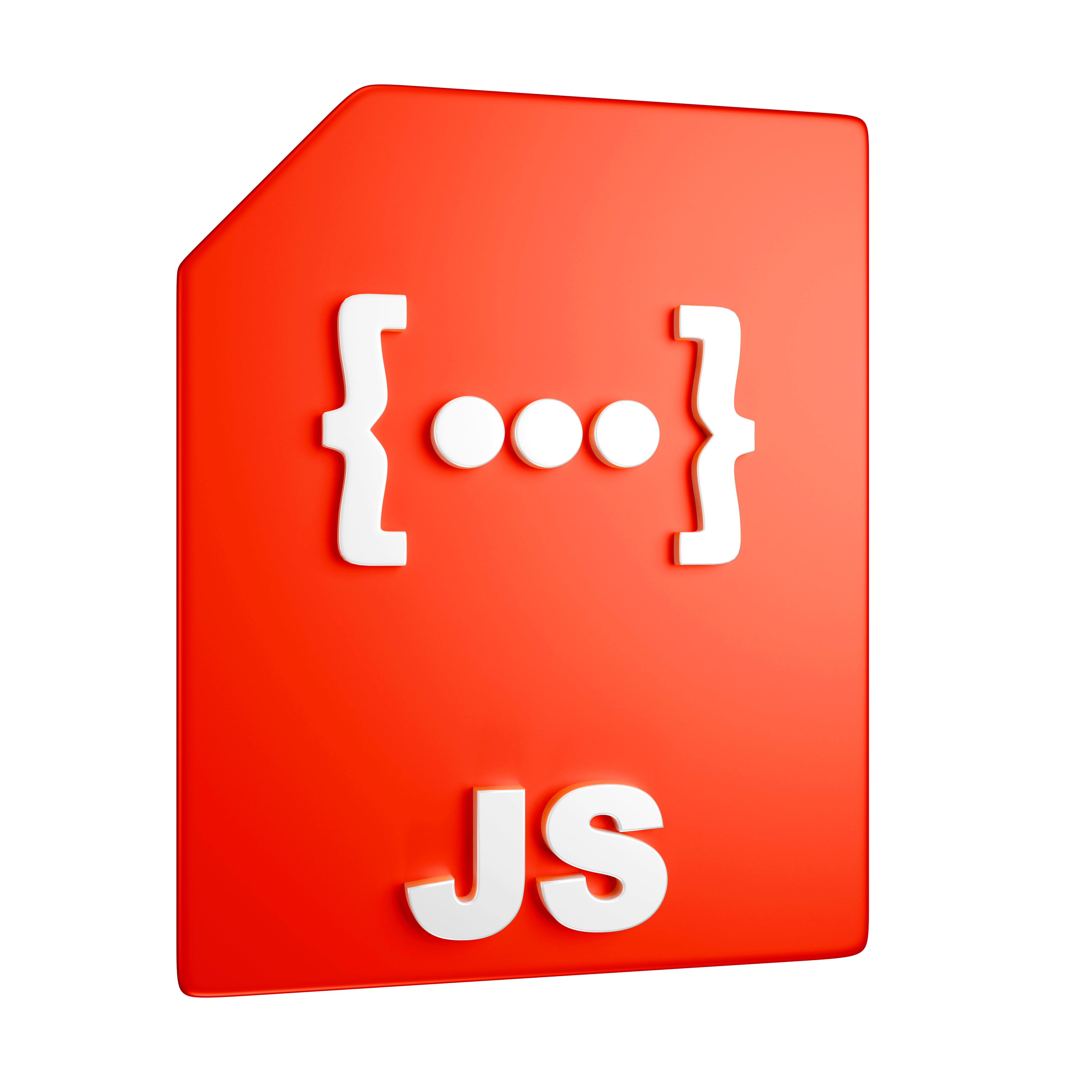 Красная 3D-иконка JS-файла со скобками кода — JavaScript dataLayer